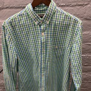 Express Blue Green white checkered button down